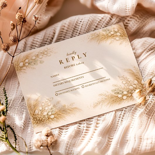 Minimalist Beige Pampas Graduation Party RSVP Karte