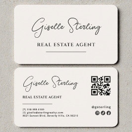 Minimalist Beige Real Estate Agent QR Code Visitenkarte
