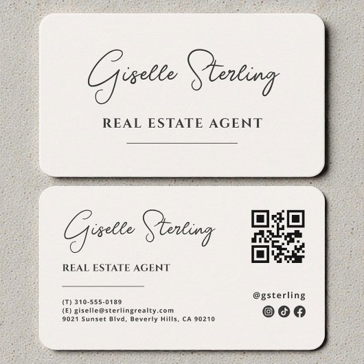 Minimalist Beige Real Estate Agent QR Code Visitenkarte