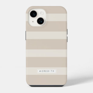 Minimalist Beige Streifen Name Case-Mate iPhone Hü 14 Hülle