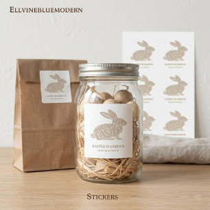 Minimalist Beige Typografie Osterhase Quadratischer Aufkleber