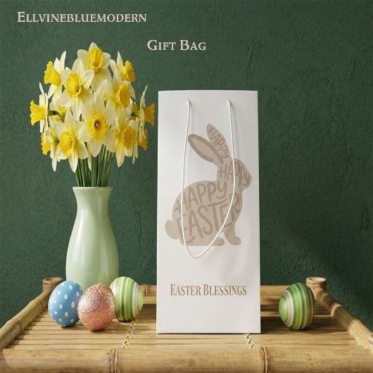 Minimalist Beige Typography Easter Rabbit Mittlere Geschenktüte