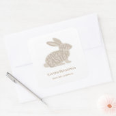 Minimalist Beige Typography Rabbit Easter Quadratischer Aufkleber (Umschlag)