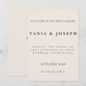 Minimalist Beige Weddding Invitation Card (Vorne/Hinten)