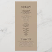 Minimalist Beiges Hochzeitsprogramm | Elegantes Ne Menükarte (Rückseite)