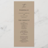 Minimalist Beiges Hochzeitsprogramm | Elegantes Ne Menükarte (Vorderseite)