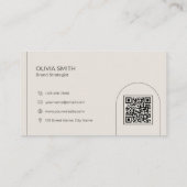 Minimalist Beiges Modernes Bogen-Logo QR-Code Visitenkarte (Rückseite)