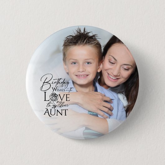 Minimalist Birthday Typography Photo frame Aunt Button (Vorderseite)
