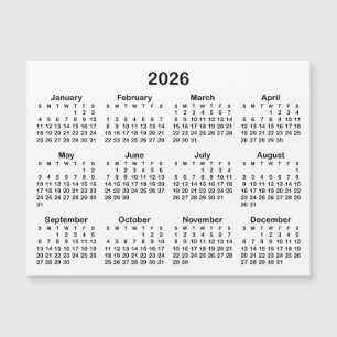 Minimalist Black 2026 Magnetkalender Magnetkarte
