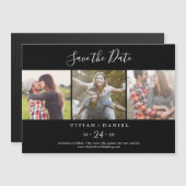 Minimalist | Black 3 Photo Template Save the Date Magneteinladung (Vorne/Hinten)