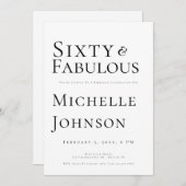 Minimalist Black 60 & Fabulous 60th Birthday Party Einladung (Vorne/Hinten)