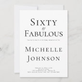 Minimalist Black 60 & Fabulous 60th Birthday Party Einladung (Vorderseite)