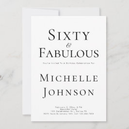 Minimalist Black 60 & Fabulous 60th Birthday Party Einladung