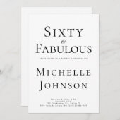 Minimalist Black 60 & Fabulous 60th Birthday Party Einladung (Vorne/Hinten)