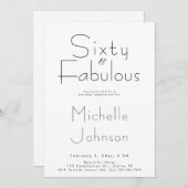 Minimalist Black 60 & Fabulous 60th Birthday Party Einladung (Vorne/Hinten)