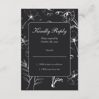 Minimalist Black - Alabaster Floral 30. Geburtstag RSVP Karte