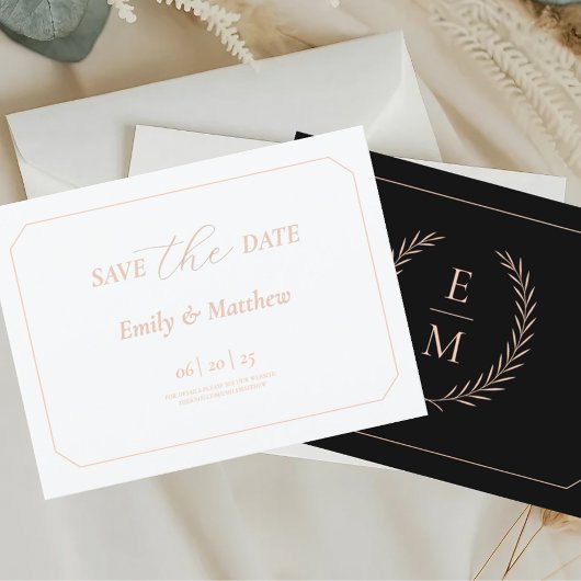 Minimalist Black And Blush Wedding Save The Date Ankündigungspostkarte