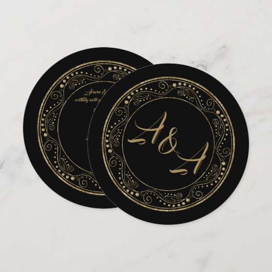 Minimalist Black and Gold Wedding Invitation Einladung (Vorne/Hinten)