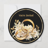 Minimalist Black and Gold Wedding Rings Invitation Einladung (Vorderseite)