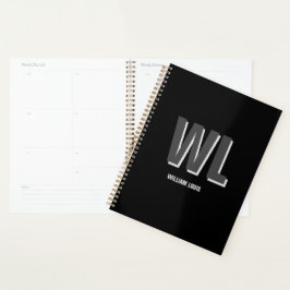 Minimalist Black and Grey Personalized Monogram  Planer