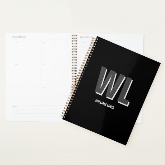 Minimalist Black and Grey Personalized Monogram  Planer (Anzeige)