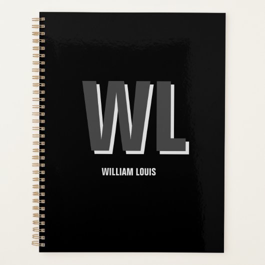 Minimalist Black and Grey Personalized Monogram  Planer (Vorderseite)