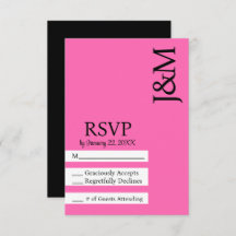 Minimalist Black and Hot Pink Magenta RSVP card