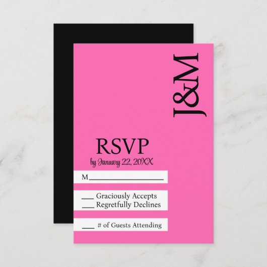 Minimalist Black and Hot Pink Magenta RSVP card (Vorne/Hinten)