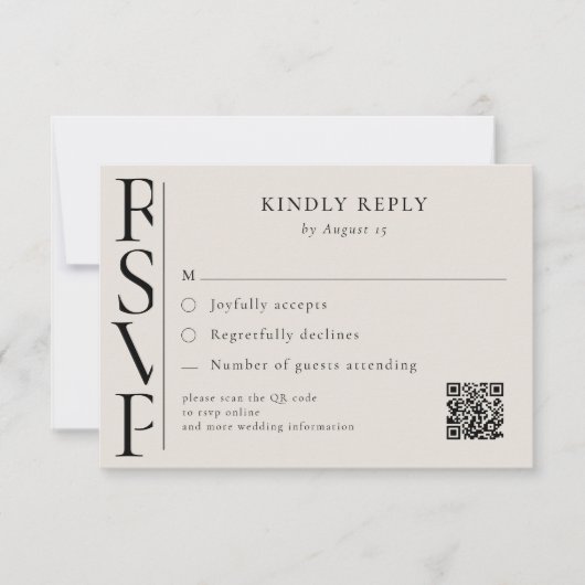 Minimalist Black and Ivory Modern Wedding RSVP Karte (Vorderseite)