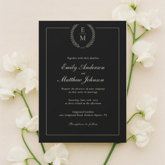 Minimalist Black And Sage Wedding Invitation Einladung