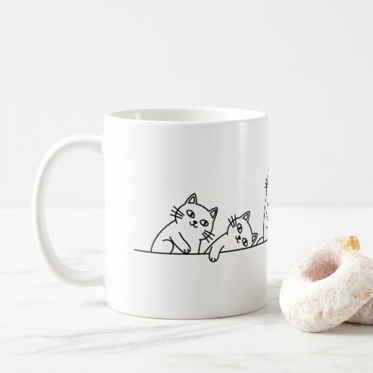 Minimalist Black and White Cat Lover Coffee Cup Kaffeetasse (Mit Donut)