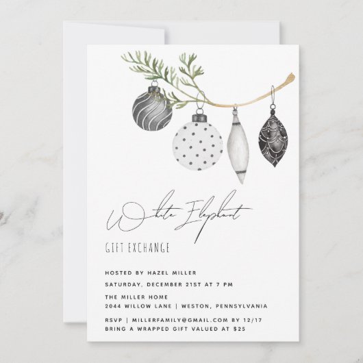 Minimalist Black and White Elephant Einladung (Vorderseite)