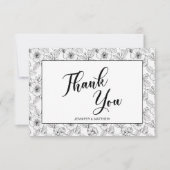 Minimalist Black and White Floral  Dankeskarte (Vorderseite)