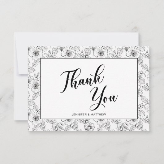 Minimalist Black and White Floral  Dankeskarte (Vorderseite)