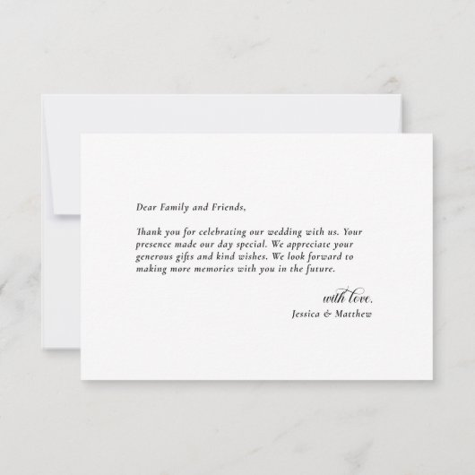 Minimalist Black and White Floral  Dankeskarte (Rückseite)