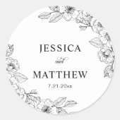 Minimalist Black and White Floral  Runder Aufkleber (Vorderseite)