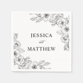 Minimalist Black and White Floral  Serviette (Vorderseite)