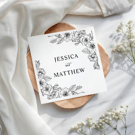 Minimalist Black and White Floral  Serviette