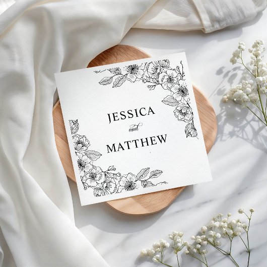 Minimalist Black and White Floral  Serviette