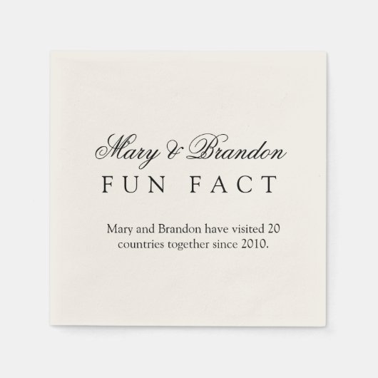 Minimalist Black and White Fun Fact Wedding Serviette (Vorderseite)