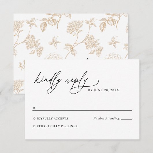 Minimalist Black and White Gold Wedding RSVP Card Karte (Vorne/Hinten)