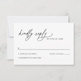 Minimalist Black and White Green Wedding RSVP Card Karte