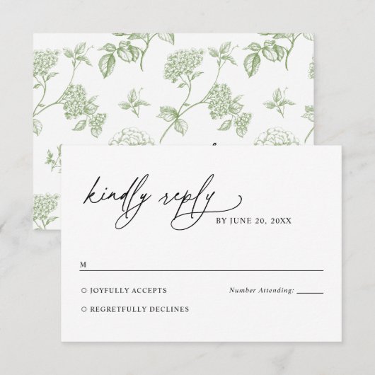 Minimalist Black and White Green Wedding RSVP Card Karte (Vorne/Hinten)