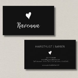 Minimalist Black and White Heart Barber Black Visitenkarte