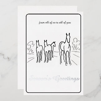 Minimalist Black and White Horse Foil Xmas Card Folien Feiertagskarte