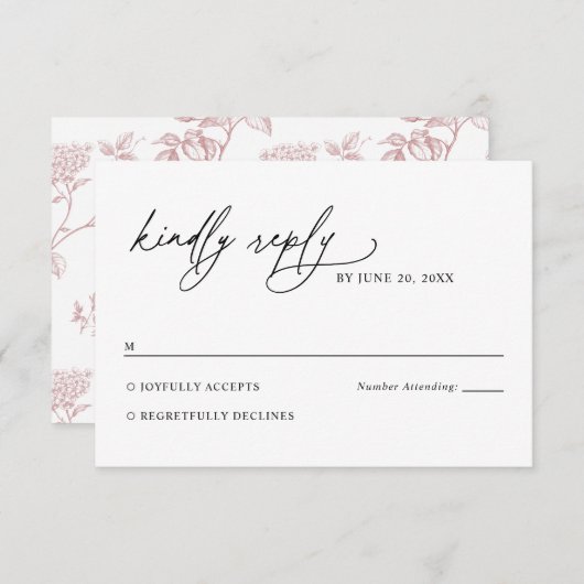 Minimalist Black and White Pink Wedding RSVP Card (Vorne/Hinten)
