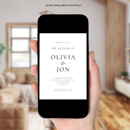 Minimalist Black and White QR Code Wedding Einladung