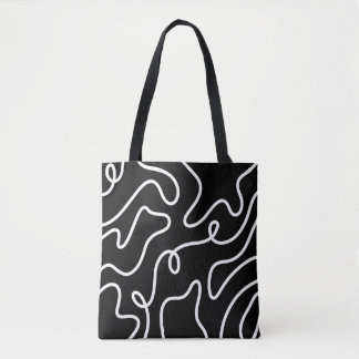 Minimalist Black and White Wavy Line Art  Tasche