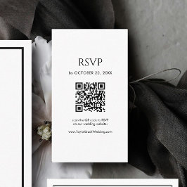 Minimalist Black and White Wedding RSVP QR Code Begleitkarte
