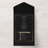 Minimalist Black Background Gold Frame Wedding All In One Einladung (Innen)